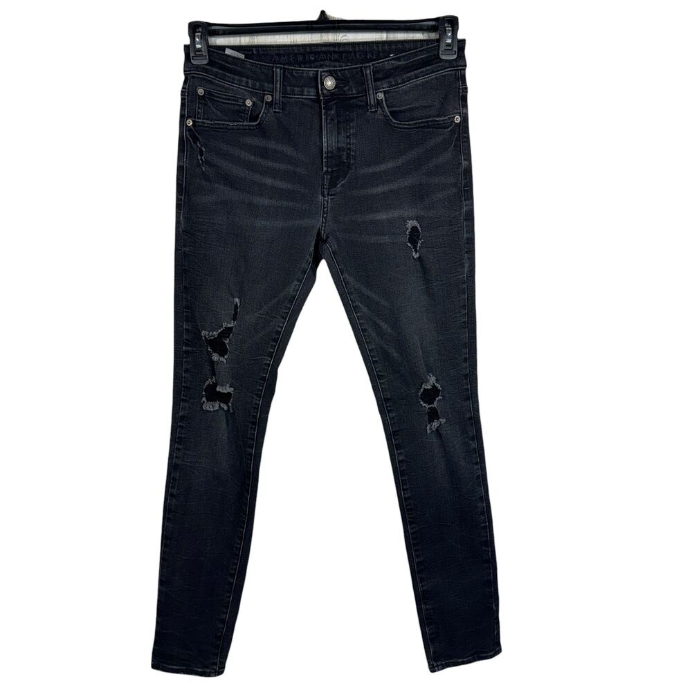 American Eagle SZ 32x34 Mens Skinny Flex Jeans Stretch Distressed Whiskered - Picture 1 of 11